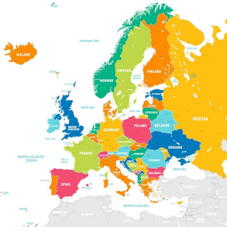colorful map of Europe