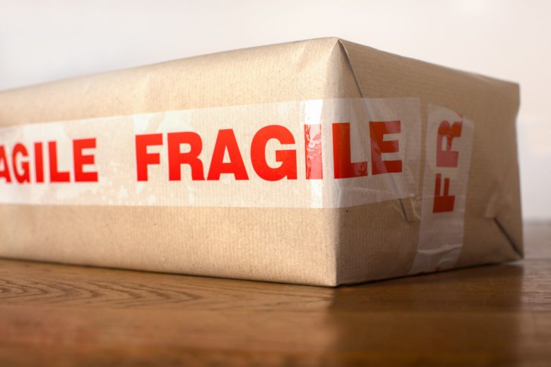 box with fragile items labeled