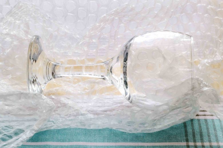 glass wrapped in bubble wrap