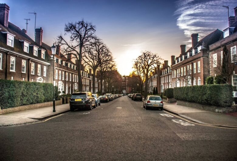 View of the street in Kensington, London