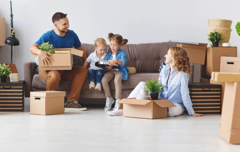 A family packing for moving abroad