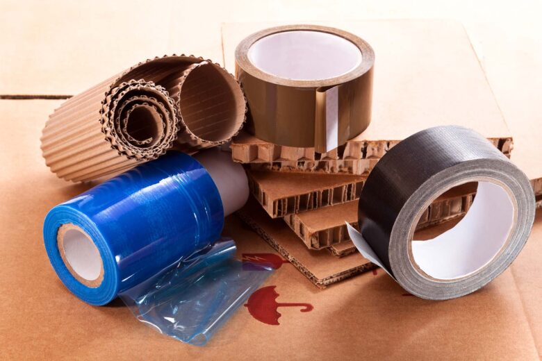 Cardboard for the packaging of different thickness, duct tape and nylon
