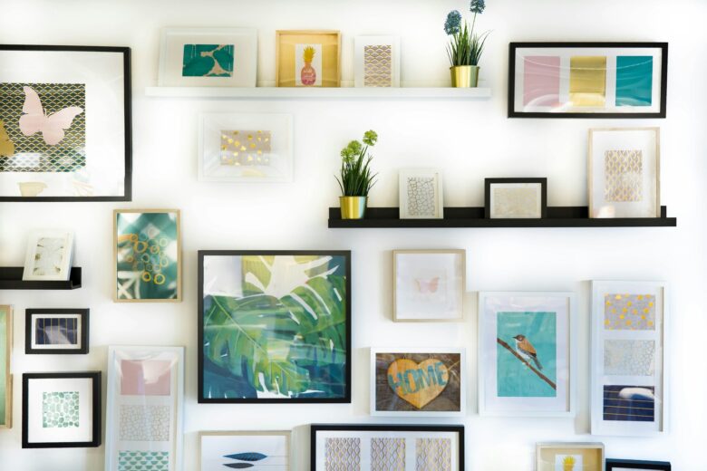 Framed paintings on the wall