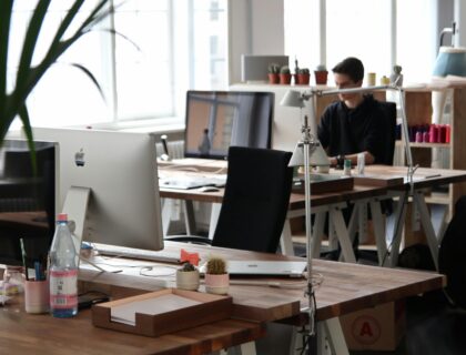 A young professional sitting in an office space