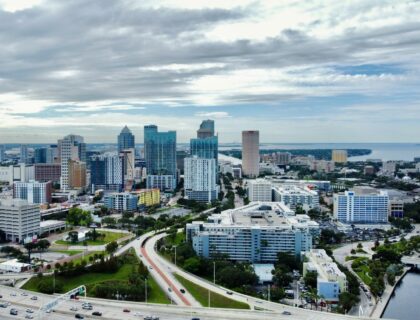 Stunning aerial view of the downtown Tampa city skyline featuring tall modern